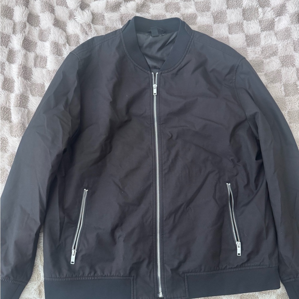 Alfani Black Men's Bomber Jacket with Silver Zippers